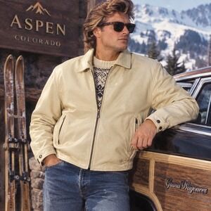 Remy Leather Jacket Men 40 Ivory Cream Made in USA Vintage Zip Bomber Aspen